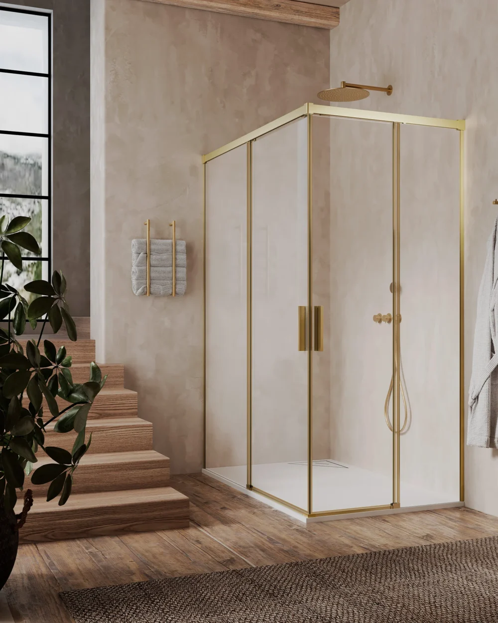 Cabine quadrada  Damasco 90x120x195 DOURADO transparente