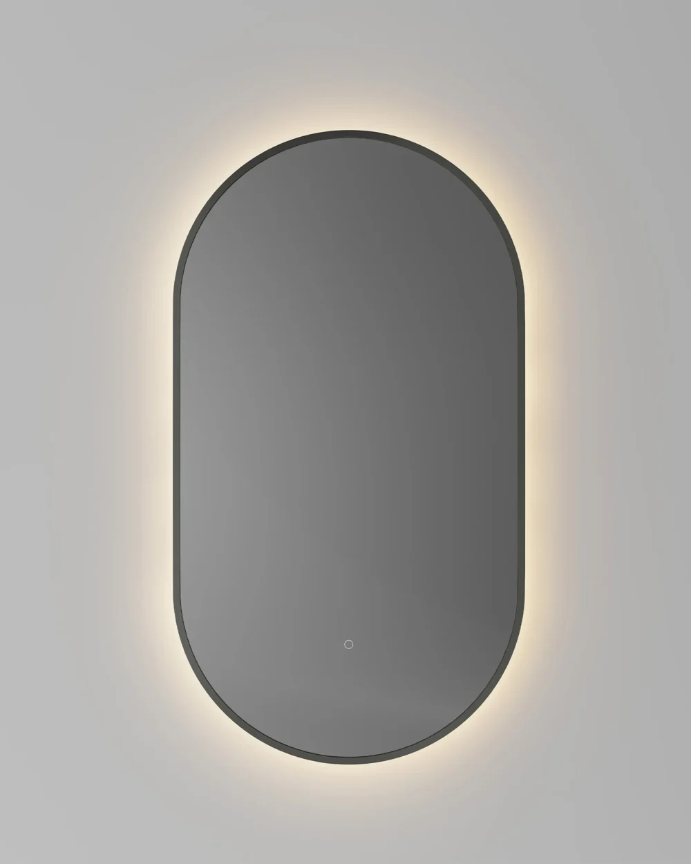Espelho led oval 50x90 moldura gun metal retroiluminado c/de