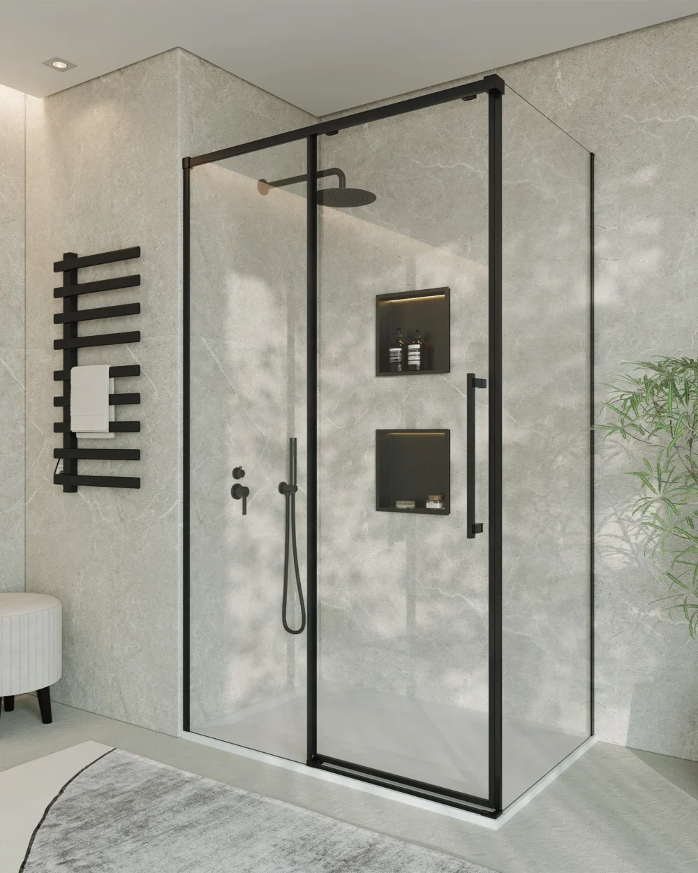 Cabine quadrada  Damasco 90x90x195 Perfil Negro, transparent